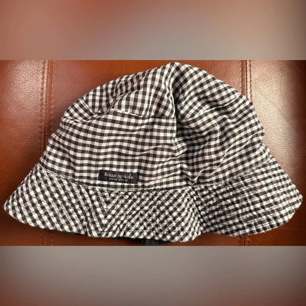 LADIES KATE SPADE NEW YORK Vintage Black White Check Gingham Reverse Bucket Hat